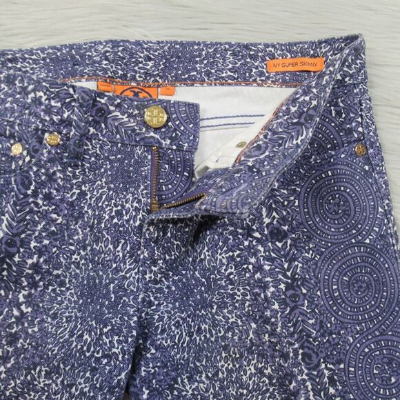TORY BURCH Ivy Super Skinny Blue Denim Abstract Printed Jeans Women’s Size 26 - Picture 11 of 14